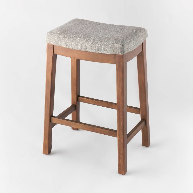 Candor Wood and Upholstered Saddle Counter Height Barstool Gray Linen - Threshold&#8482;, 4 of 8