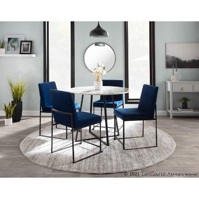 Fuji Contemporary High-Back Side Chair in Blue Velvet and Black Steel