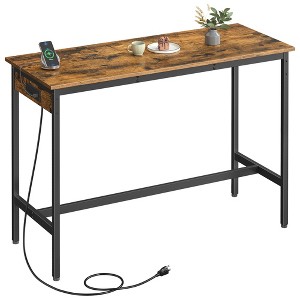 Narrow Industrial Bar Table with Built-in Charging Station, 15.7x47.2 Inch Kitchen Dining Table with USB Ports and Power Strip, Rustic Brown and Black - 1 of 4