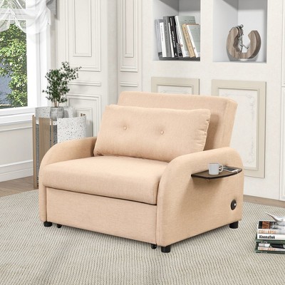 3 In 1 Convertible Chair Bed Pull Out Foldable Sleeper Chair Bed With Removable Backrest Wing Table Usb Charge Multi function Sofa Bed Beige Target
