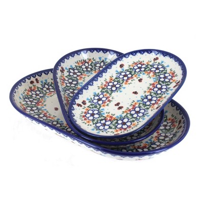 Blue Rose Polish Pottery Scarlett 3PC Oval Server Set