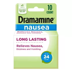 Dramamine-N Long Lasting Nausea Relief Tablets for Nausea, Dizziness & Vomiting - 10ct