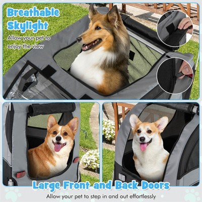Foldable Gray Pet Bike Trailer with Mesh Windows and Steel Frame