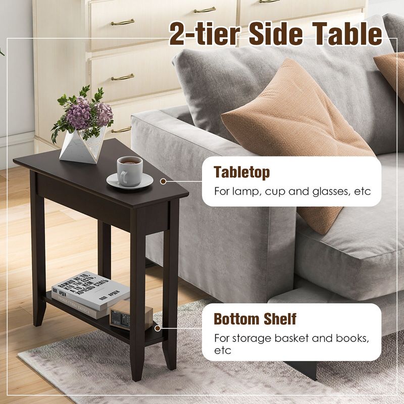 Tangkula 2-Tier End Table Irregular Narrow Sofa Side Nightstand w/ Storage Shelf, 5 of 10