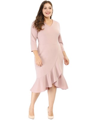 Agnes Orinda Women's Plus Size Cocktail V-neck Wrap Ruffled Midi Bodycon Dresses