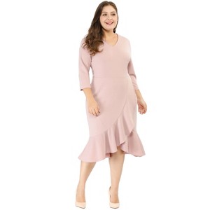 Agnes Orinda Women's Plus Size Cocktail V-neck Wrap Ruffled Midi Bodycon Dresses - 1 of 4