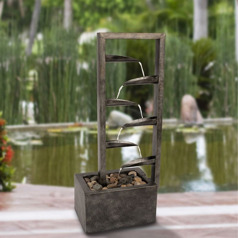 7-Tier Outdoor Water Fountain - Modern Industrial Concrete/Metal Electric Cascading Waterfall with Pump and Decorative Stones by Nature Spring (Gray), 3 of 5
