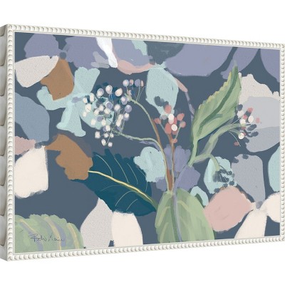 Floral Abstract Botanical Print on Canvas with White Frame