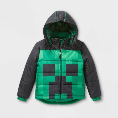 Boys' Minecraft Puffer Jacket - Black/Green 4