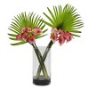 Nearly Natural Calla Lily and Fan Palm Artificial Arrangement in Cylinder Glass Vase, Cream - 2 of 4