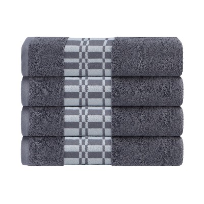 100% Cotton Medium Weight Geometric Border Bath Towel Set of 4 by Blue Nile Mills