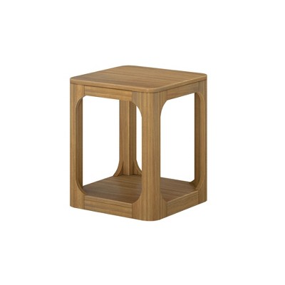 Pecan Solid Wood Square Side Table with Shelf