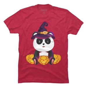 Men's Design By Humans Cute Panda Mock up Witch With Jack O Lantern Halloween T-Shirt By thebeardstudio T-Shirt - 1 of 4