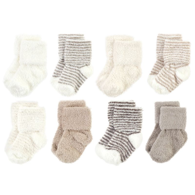 Hudson Baby Cozy Chenille Newborn and Terry Socks, Beige Stripe 8 Pack, 1 of 7