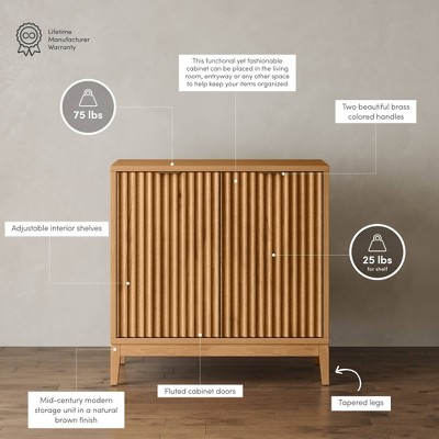Warm Pine Fluted Storage Cabinet with Brass Handles