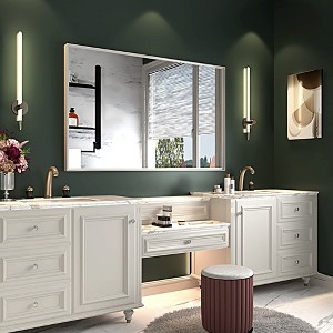 Whisen Rectangle Bathroom Wall Vanity Mirror with Floating Glass Beveled Edge and Aluminum Frame - 1 of 4
