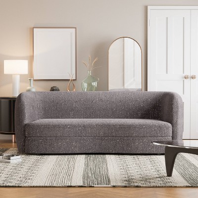 Charcoal Gray Boucle Fabric Modern Curved Sofa with Wooden Legs