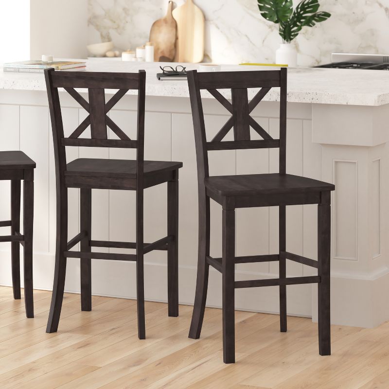 Merrick Lane Set of Two Solid Wood Modern Farmhouse Dining Stool, 3 of 13