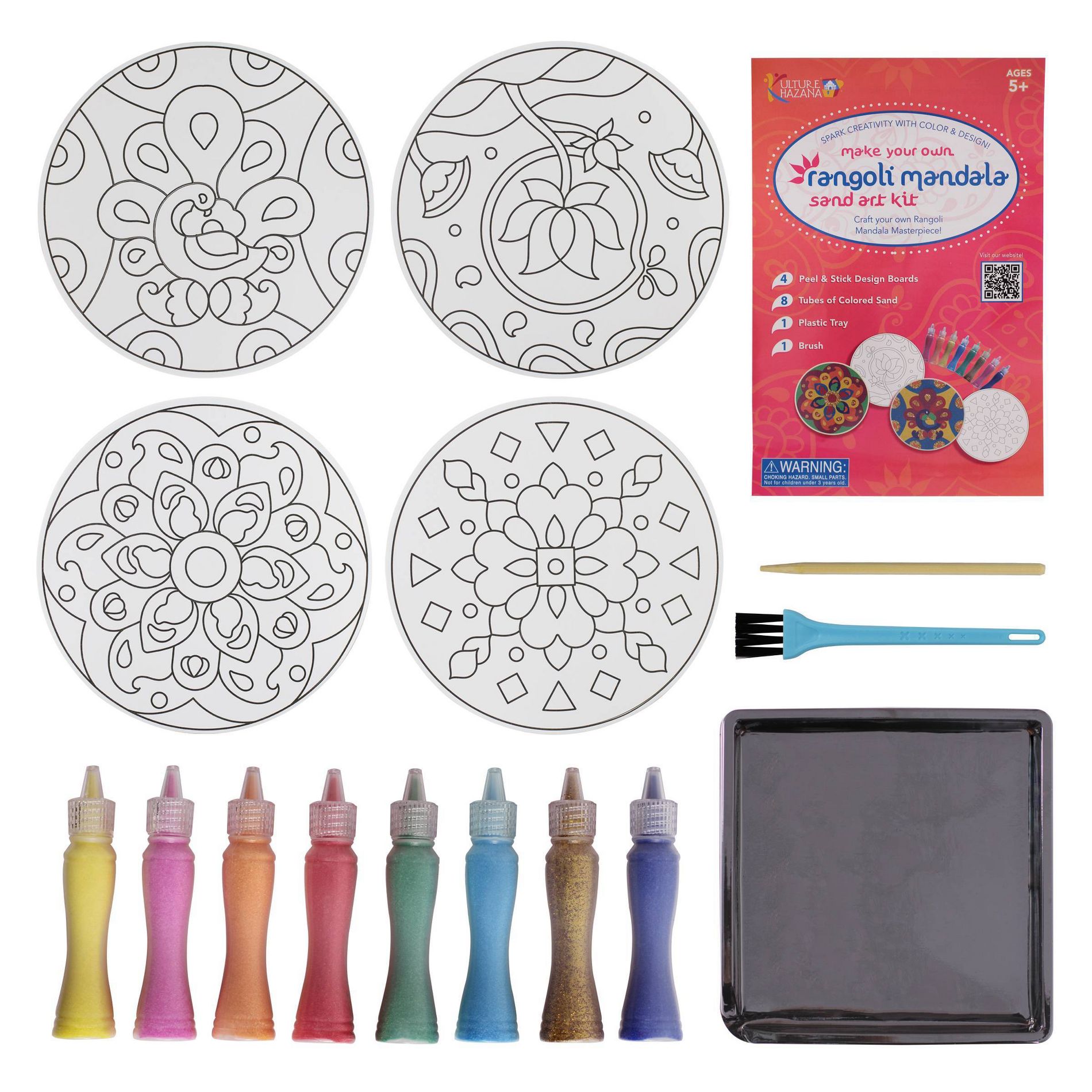 Kulture Khazana Make Your Own Rangoli Sand Art Kit: Craft Activity for Kids with Tray, Sand, Brush, Cardboard Panels