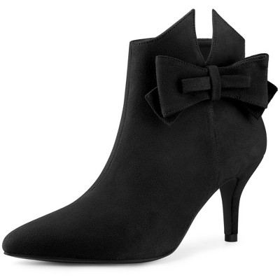 Perphy Women's Bow Pointed Toe Side Zipper Stiletto Heels Ankle Boots