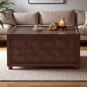 Large Square Wood Farmhouse Coffee Table with Storage - 1 of 4