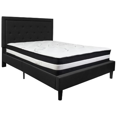 Flash Furniture Roxbury Panel Tufted Upholstered Platform Bed and Pocket Spring Mattress