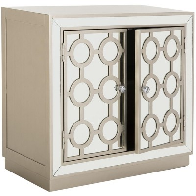 Gray Mirrored Glam Art Deco Accent Cabinet