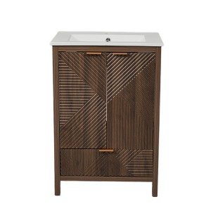 ACEPANO 24.25 in. W Modern Bathroom Vanity with Sink Assembly, One Drawer & Ample Storage Space-Brown - 1 of 4