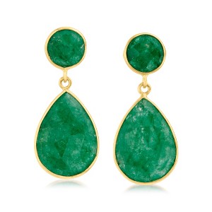 Ross-Simons 22.20 ct. t.w. Emerald Drop Earrings in 18kt Gold Over Sterling - 1 of 3