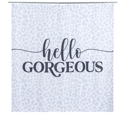 Shiraleah "Hello Gorgeous" Grey Leopard Print Shower Curtain