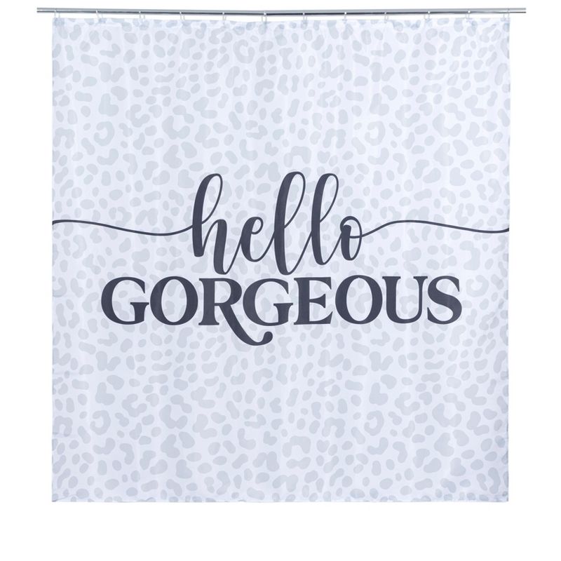 Shiraleah "Hello Gorgeous" Grey Leopard Print Shower Curtain, 1 of 5