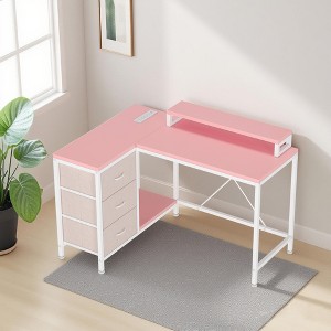 CuisinSmart 43In L Shaped Computer Desk, 3-Drawer Gaming Desk with Storage Shelves and Monitor Stand, Reversible Home Office Desk - 1 of 4
