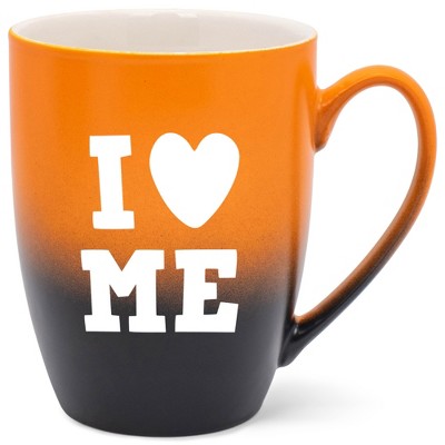 Elanze Designs I Heart Me Two Toned Ombre Matte Orange and Black 12 ounce Ceramic Stoneware Coffee Cup Mug