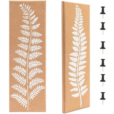 Juvale 2 Pack Frameless Bulletin Cork Board with Leaf Printing, Home Decoration (8 x 23.6 in)