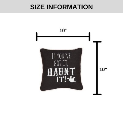 Black Embroidered Halloween Throw Pillow with Ghost Design