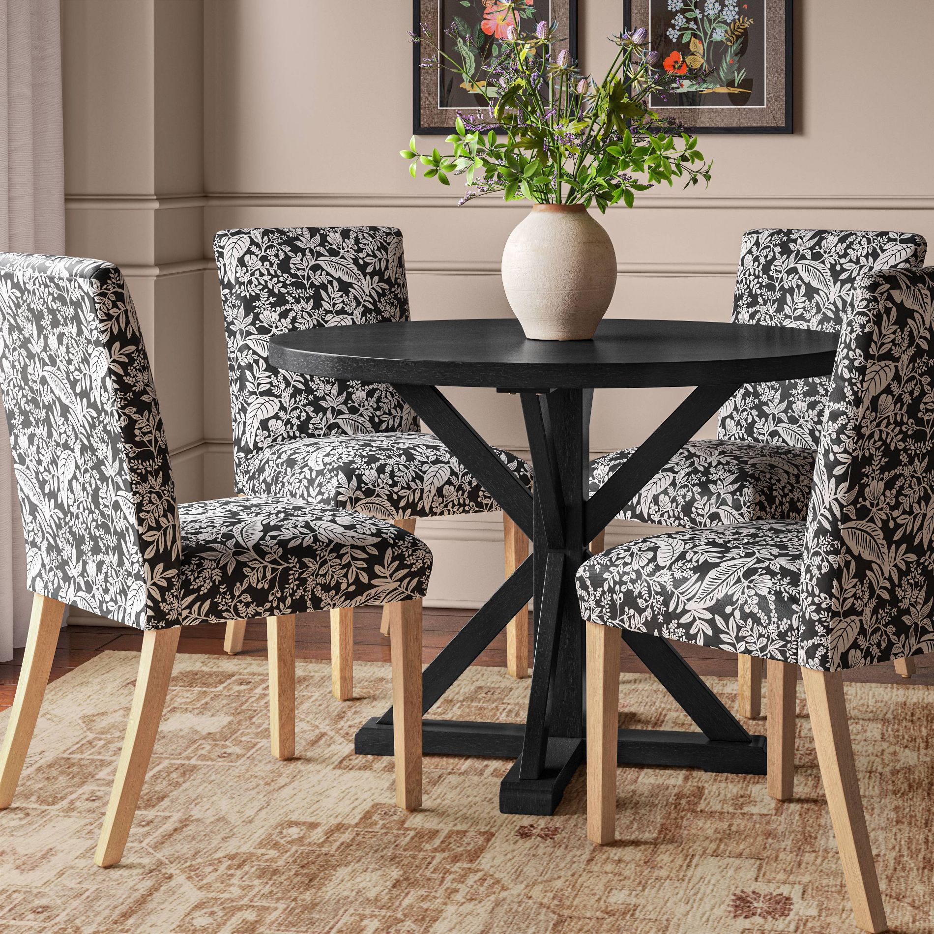 Rifle Paper Co. x Target Pomegranate Armless Dining Chair Gray: Cotton Upholstery, Pine Frame, Botanical Print