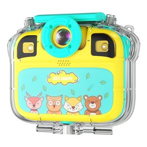 Contixo KC1 Waterproof Kids Camera, 2.4" Children Digital Camera, 1080P Underwater Cameras with Silicone Cover, Rotatable Lens, Games - Yellow - 1 of 4