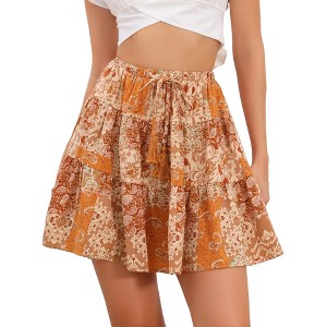 INSPIRE CHIC Women's Boho Floral Casual Summer High Waist Drawstring Flowy A-Line Mini Skirts - 1 of 4