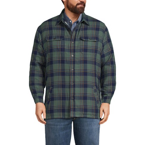 Lands' End Men's Big And Tall Flannel High Pile Lined Shirt Jacket With  Pockets - 2x Big Tall - Deep Woodland Green Plaid : Target