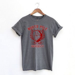 Simply Sage Market Women's Santa North Pole University Short Sleeve Garment Dyed Graphic Tee - 1 of 3