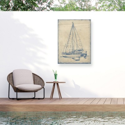 Ethan Harper Blue and White Yacht Blueprint Canvas Print 14x19
