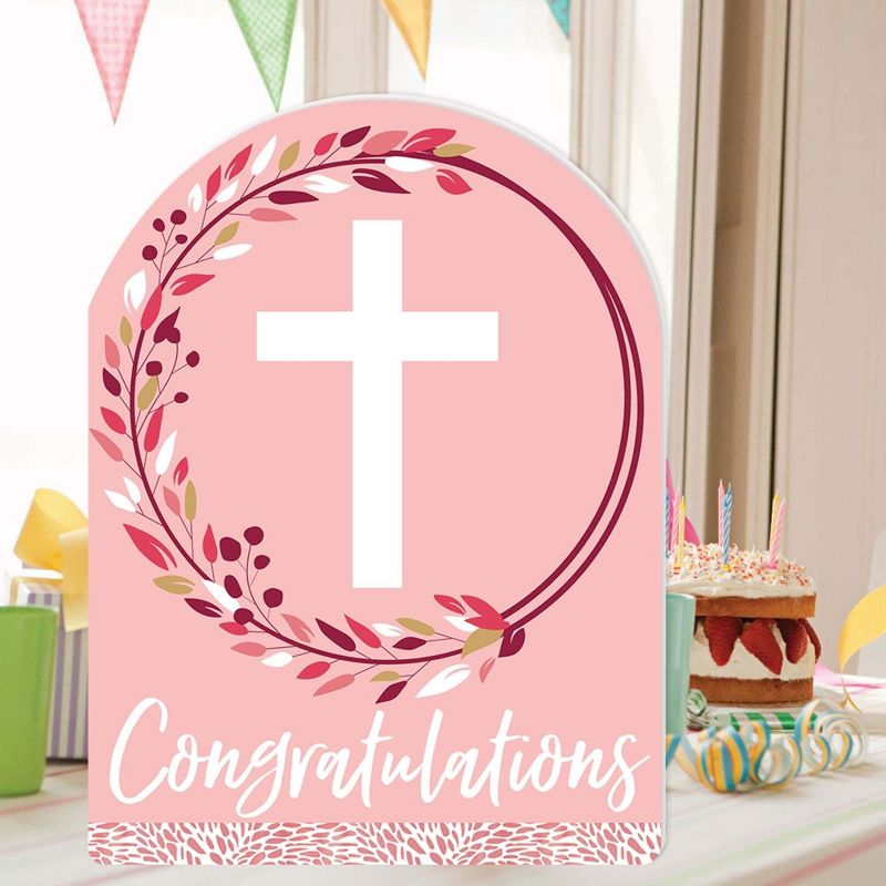 Big Dot of Happiness Pink Elegant Cross - Religious Congratulations Giant Greeting Card - Big Shaped Jumborific Card, 2 of 7