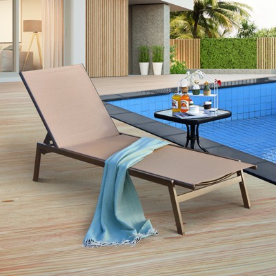 Brown Steel Outdoor Chaise Lounger with Adjustable Backrest