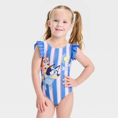 Toddler Girls' Bluey 4th of July Ruffle One Piece Swimsuit - Red/White/Blue