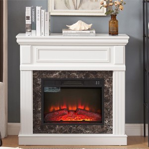 Kumasinova 41.34"W Electric Fireplace with Mantel,Adjustable Flame,Remote Control,Fireplace Mantel Surround with 23" Fireplace Insert,White - 1 of 4