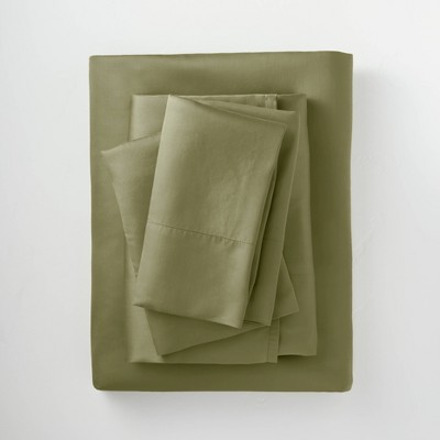Full 400 Thread Count Washed Lyocell Solid Sheet Set Moss Green - Casaluna™
