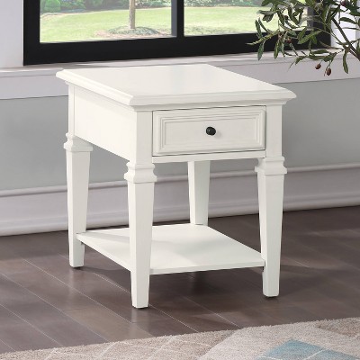 Charlestown White Rubberwood End Table with Storage Shelf