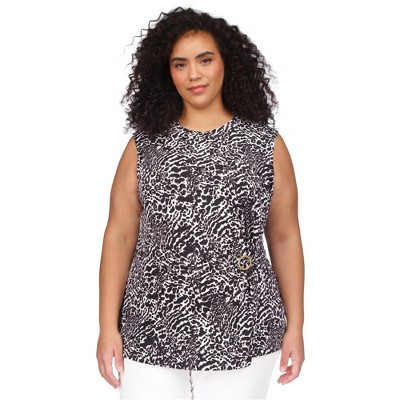 Michael Kors Womens Animal Print Ring Twist Pullover Blouse