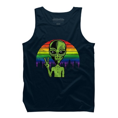 Adult Design By Humans Alien Peace Pride Retro Stripes By Tomoken Tank Top