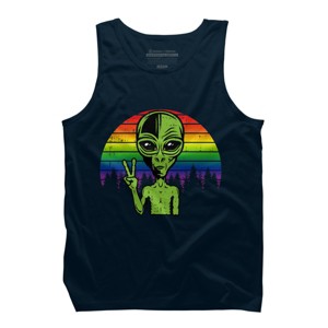 Adult Design By Humans Alien Peace Pride Retro Stripes By Tomoken Tank Top - 1 of 2